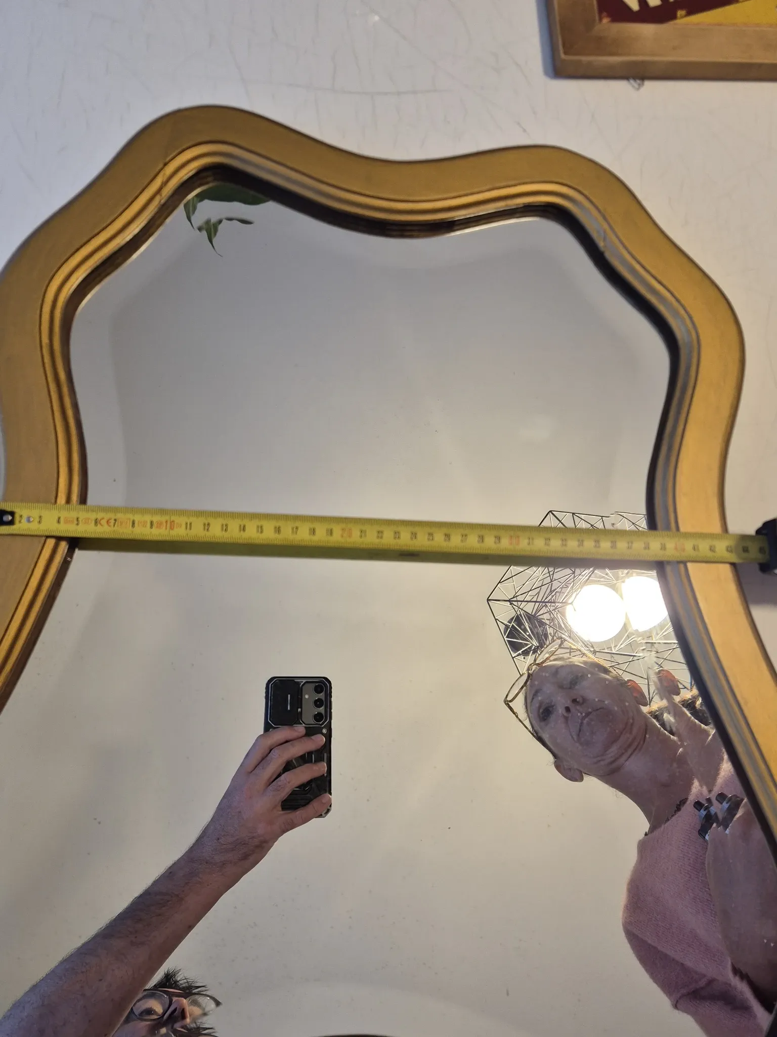 Vintage organic bevelled gold wooden mirror, Art Deco period.