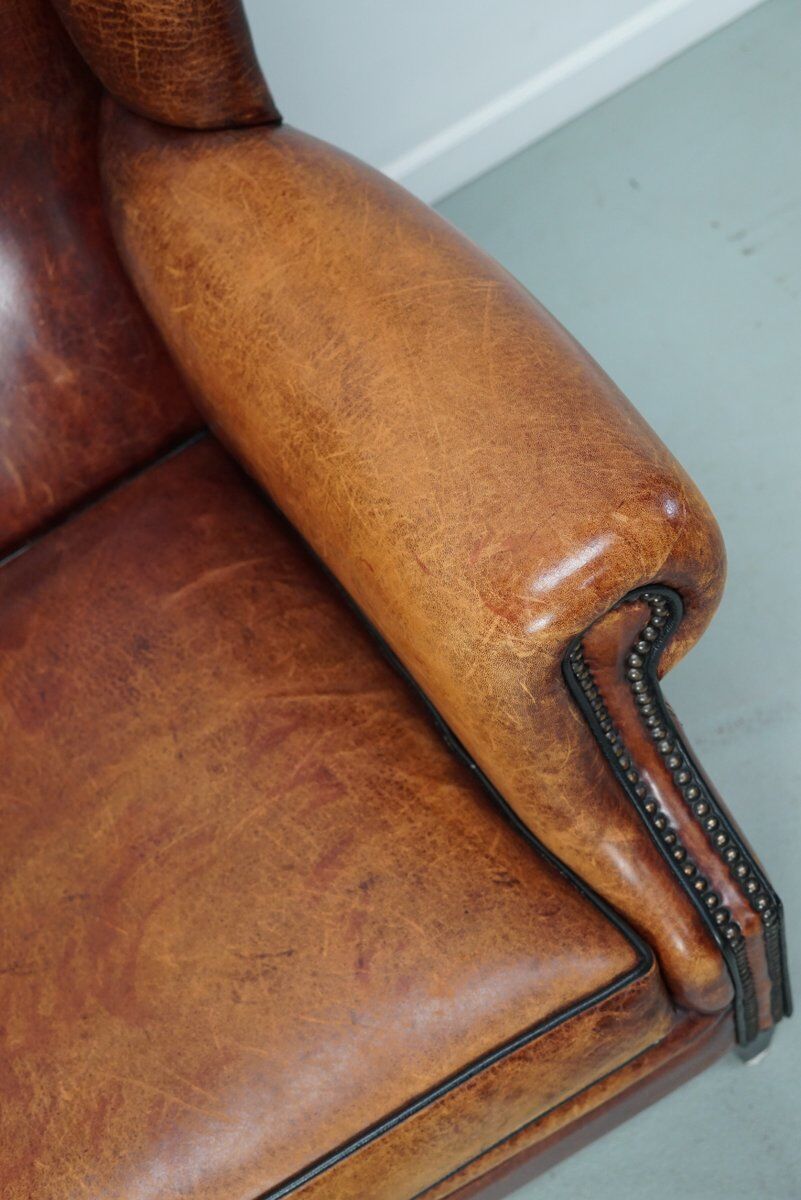 Vintage Dutch club chair in cognac leather, 1970s