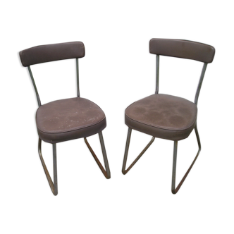 Paire de chaises Roneo skaï et métal chromé 1960