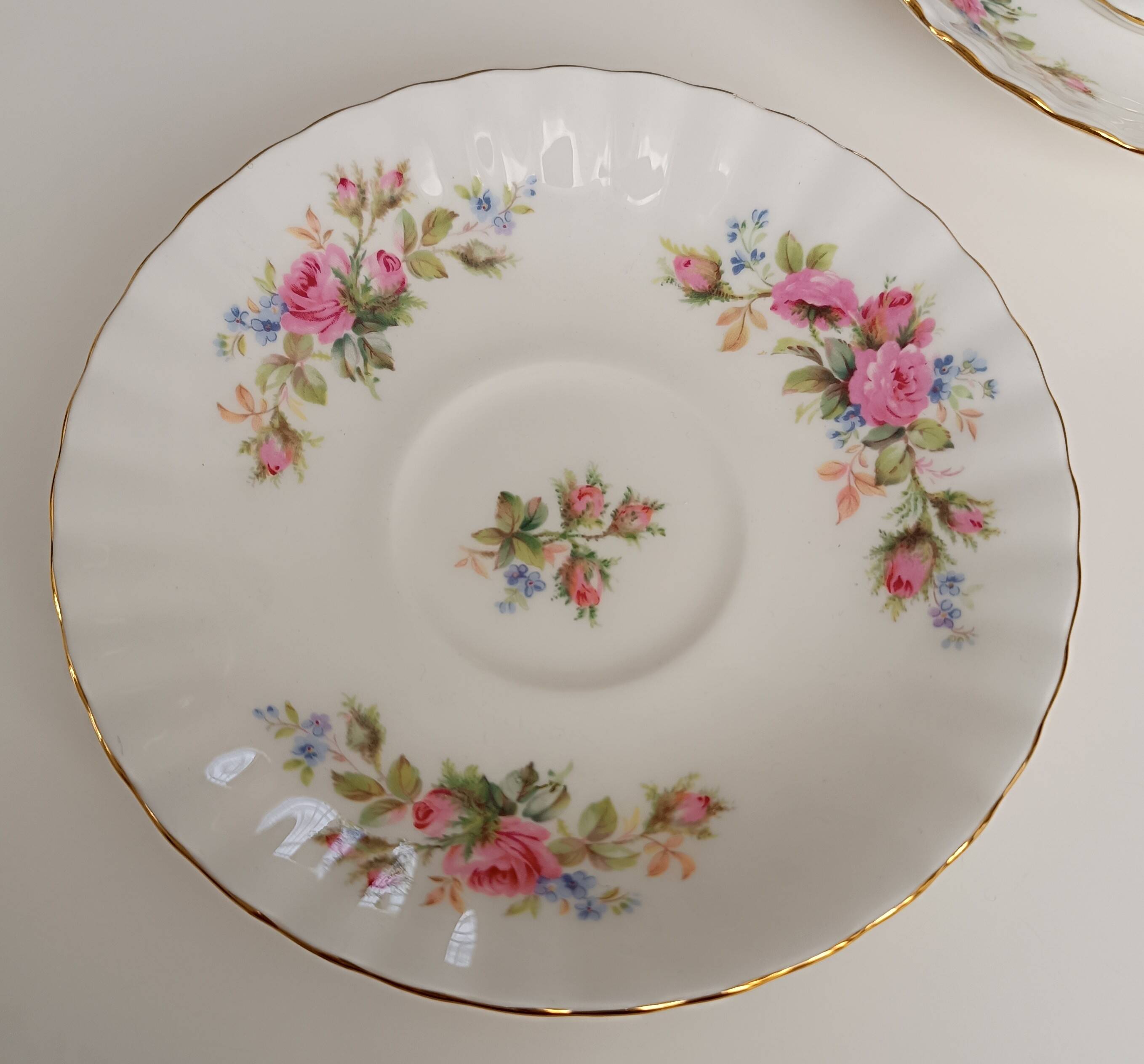 Royal Albert English porcelain set of 2 cups, saucers, and milk jug.