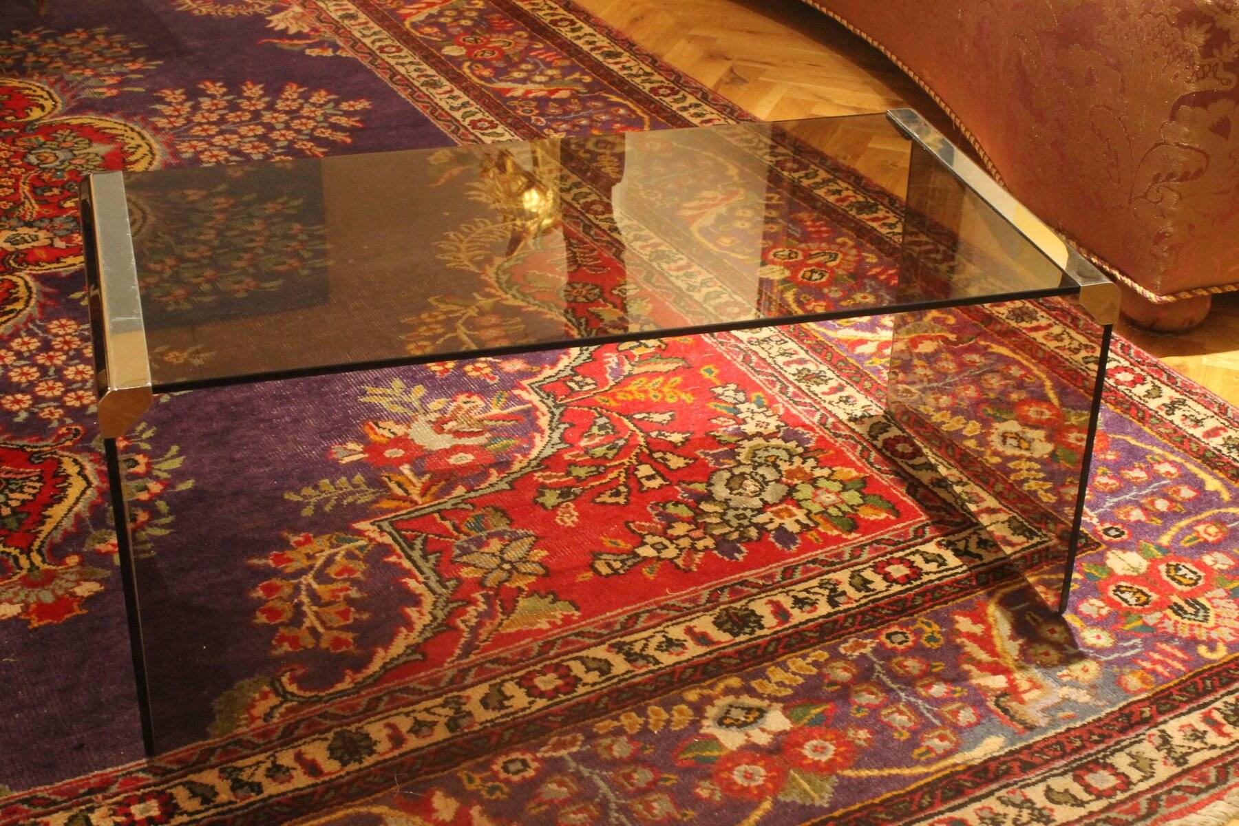 Smoked Glass and Chrome Steel Waterfall Pace Collection Coffee Cocktails Table, 1970s