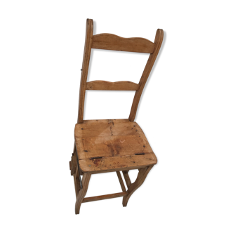 Chaise   escabeau bibliothèque en chêne années 50-60