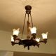 Large Art Deco sculptural chandelier in bronze and glass, 1930s