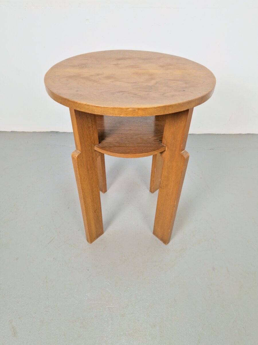 Art Deco Round Oak Side Table, 1930s