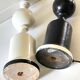 2 large black and white turned wood vintage lamp bases.