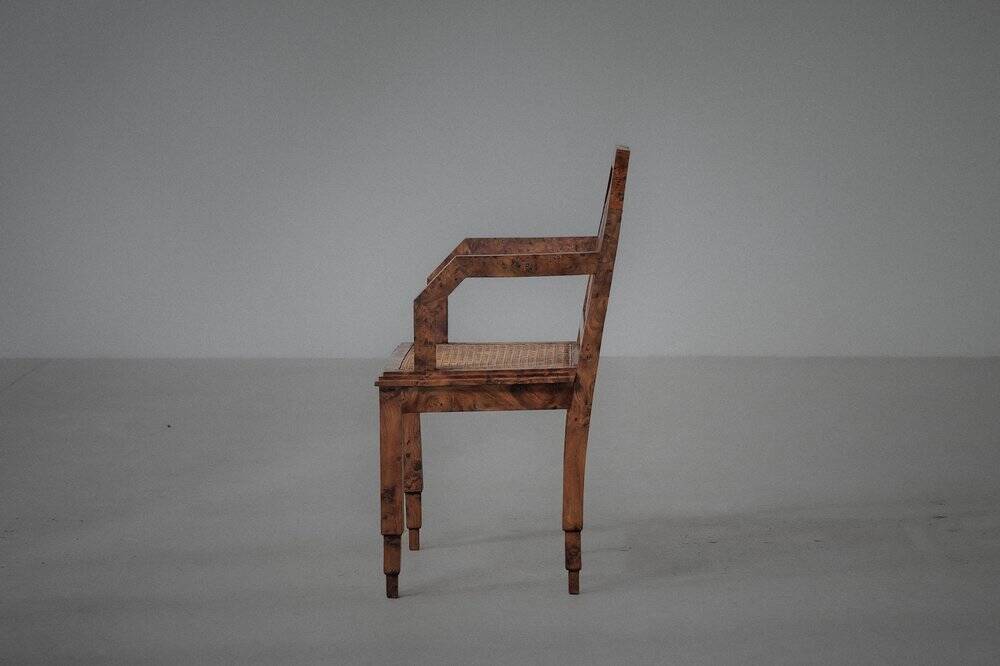 Art Deco armchair, marquetry and cane, circa 1930