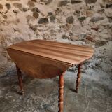 Antique walnut drop-leaf dining table – French round table 110 cm