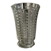Vintage geometric moulded glass flared vase H21