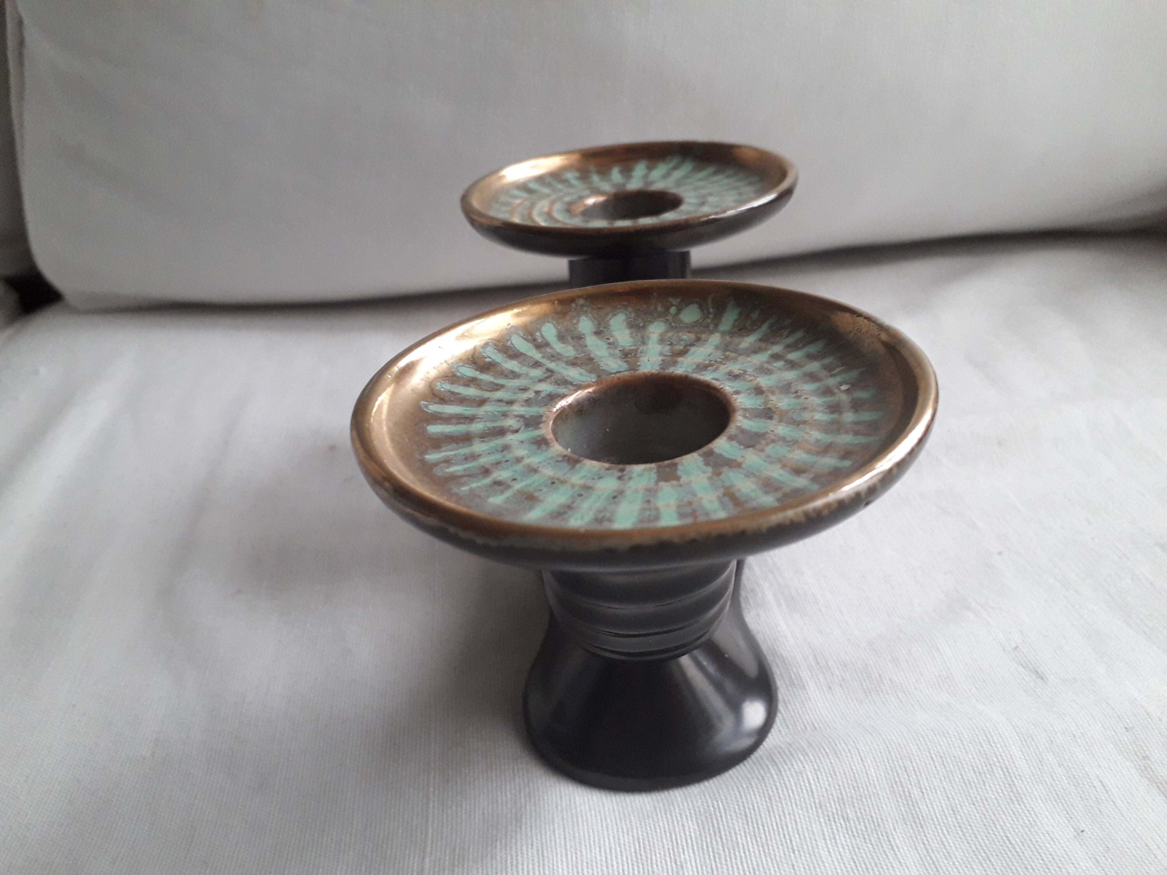 Vintage candle holder with 2 branches in Vallauris ceramic