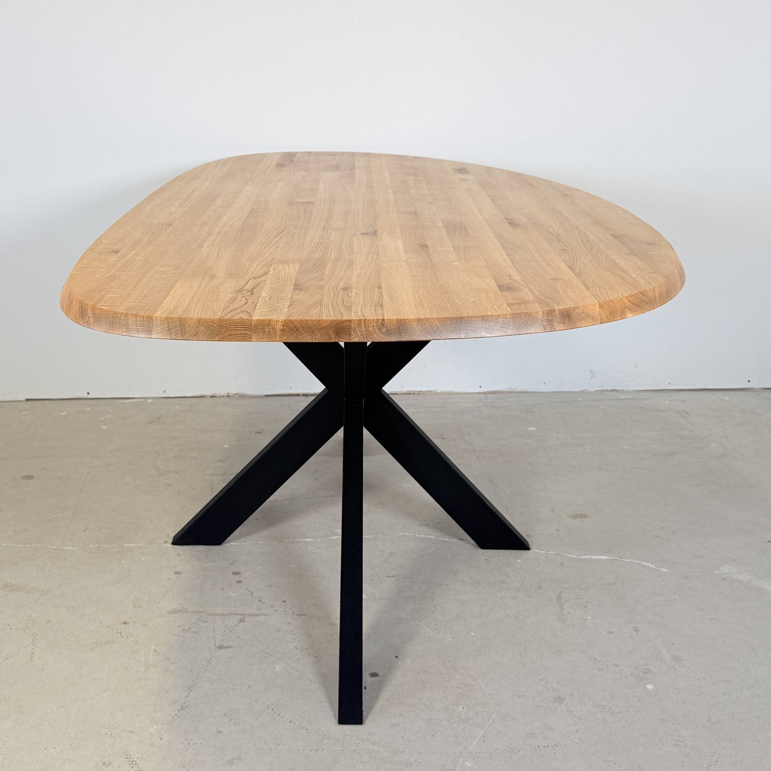 Organic oak dining table with steel matrix base, Hjort Knudsen