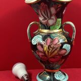 Flowered vase with gold accents or Vallauris, approximately 30 cm - signature to be identified.