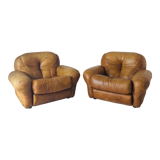 Pair of brown leather armchairs