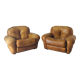 Pair of brown leather armchairs