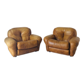 Pair of brown leather armchairs