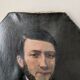 Old oil painting on octagonal canvas portrait countryside decoration