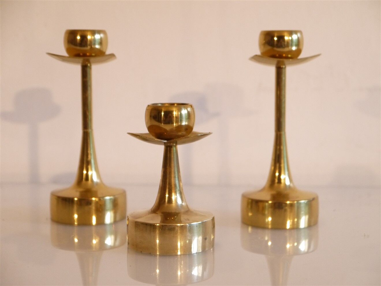 Set of 3 Scandinavian brass candle holders 1970