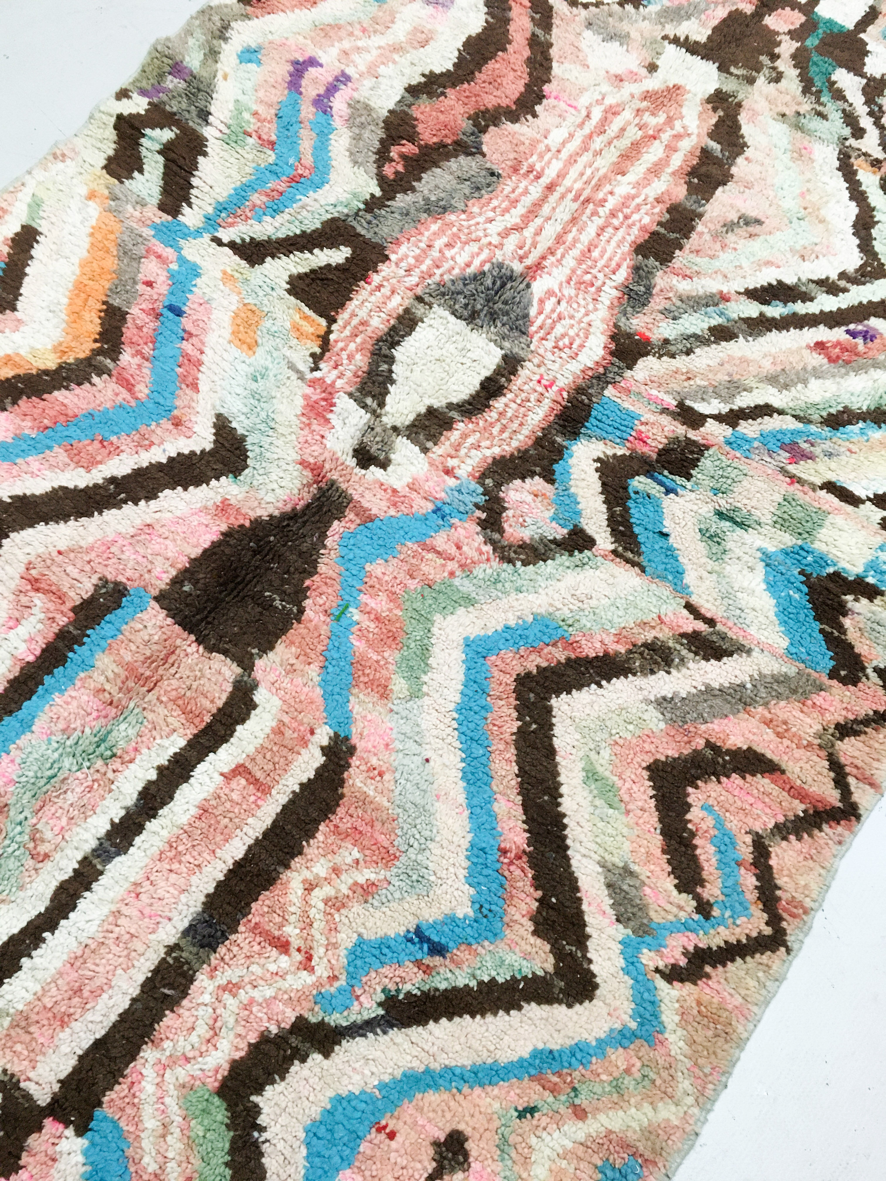 Moroccan Berber rug Boujaad ecru with colorful patterns 267x162cm
