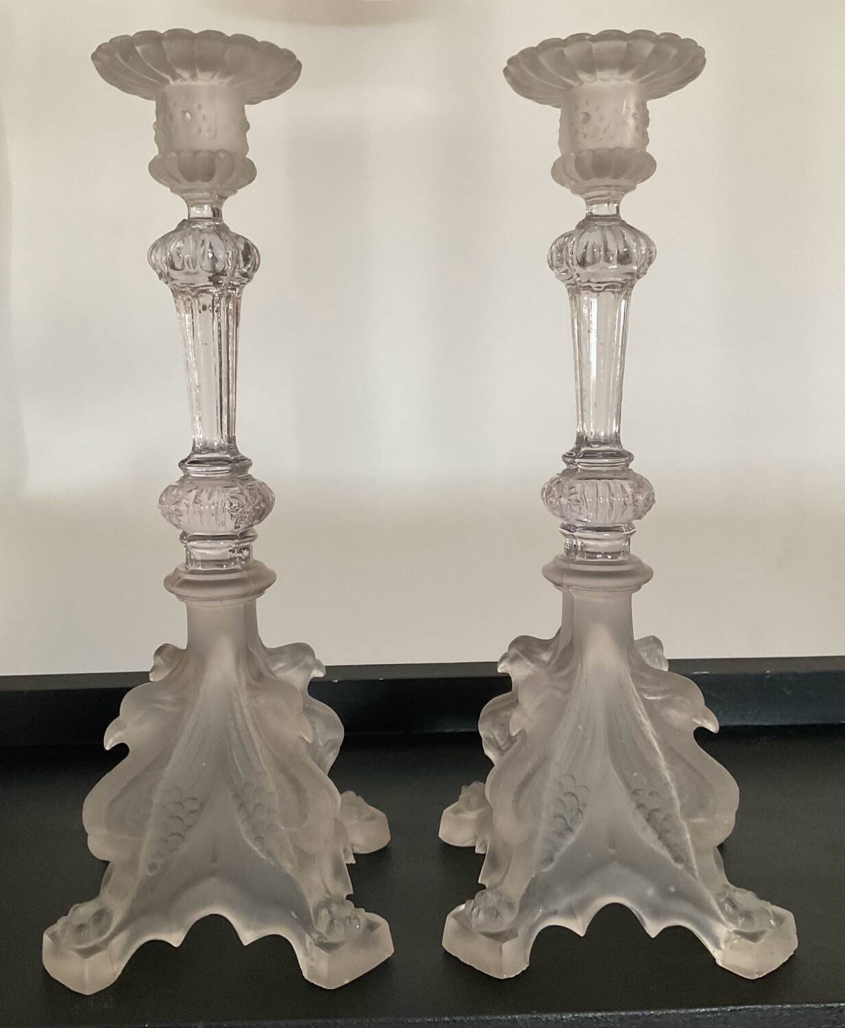 Pair of vintage Val St Lambert candlesticks