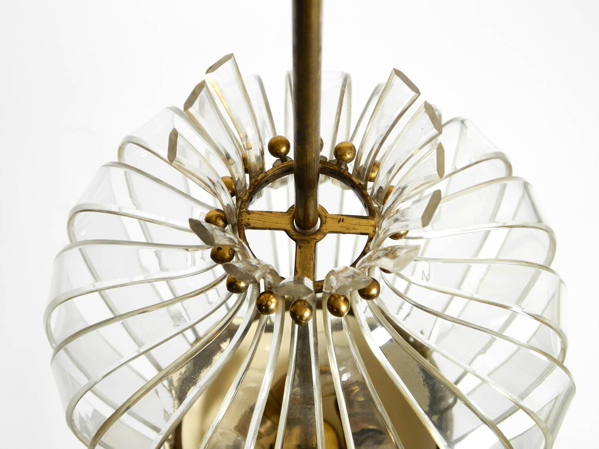 Mid-Century Pendant Lamp by Vereinigte Werkstätten, in Brass and Plexiglass