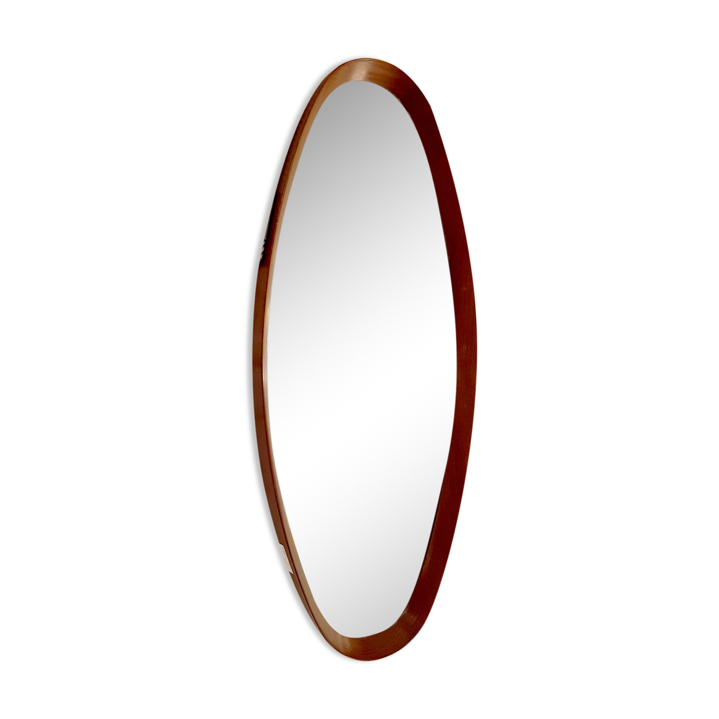 Oval hall mirror, wooden frame. Scandinavia 1960s 33x100cm