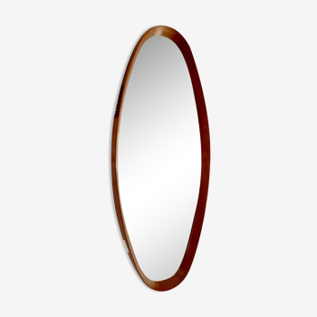 Oval hall mirror, wooden frame. Scandinavia 1960s 33x100cm