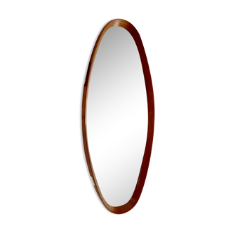 Oval hall mirror, wooden frame. Scandinavia 1960s 33x100cm