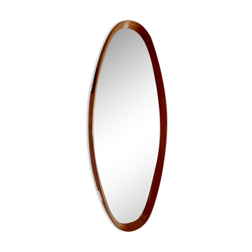 Miroir de hall ovale cadre bois scandinavie 1960s 33x100cm