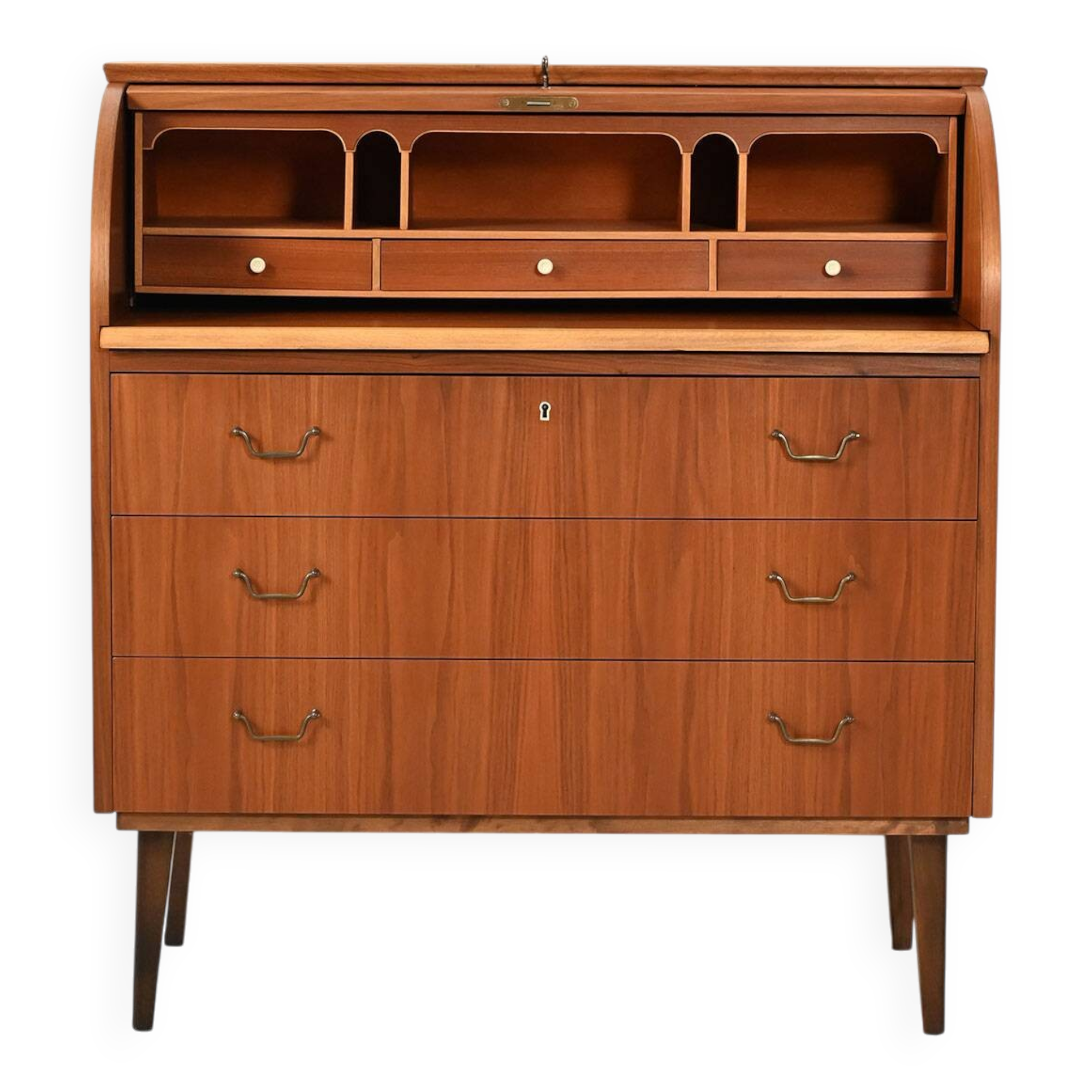 Secrétaire en teck scandinave avec tambour coulissant