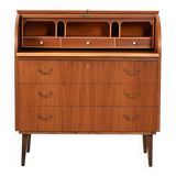 Secrétaire en teck scandinave avec tambour coulissant