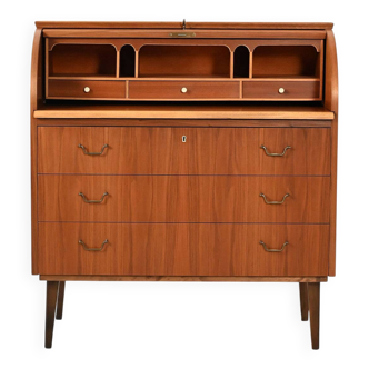 Scandinavian teak secrétaire with sliding tambour