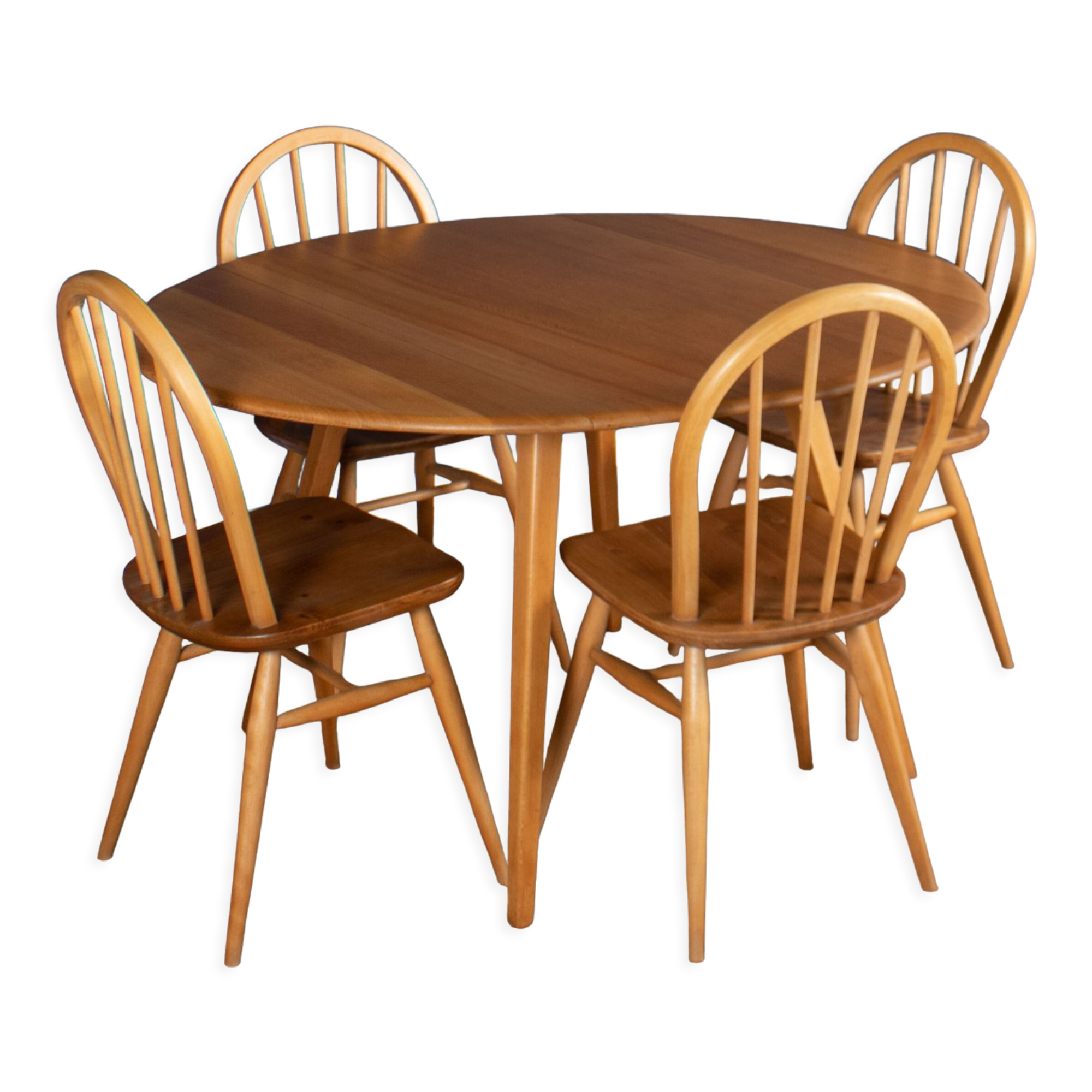 Blonde Ercol 384 Windsor Drop Leaf Table And Four 4 Model 400 Kitchen Chairs
