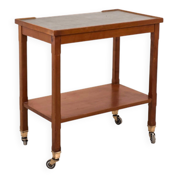 Desserte signée Ordo en cuir et bois, années 1950