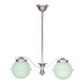 Czech Bauhaus Chandelier in Chrome-Plated Steel and Opaline Glass, 1930s