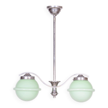 Czech Bauhaus Chandelier in Chrome-Plated Steel and Opaline Glass, 1930s