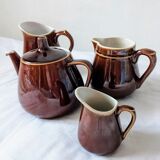 4 pieces mismatched set in brown earthenware 40s 50s vintage
