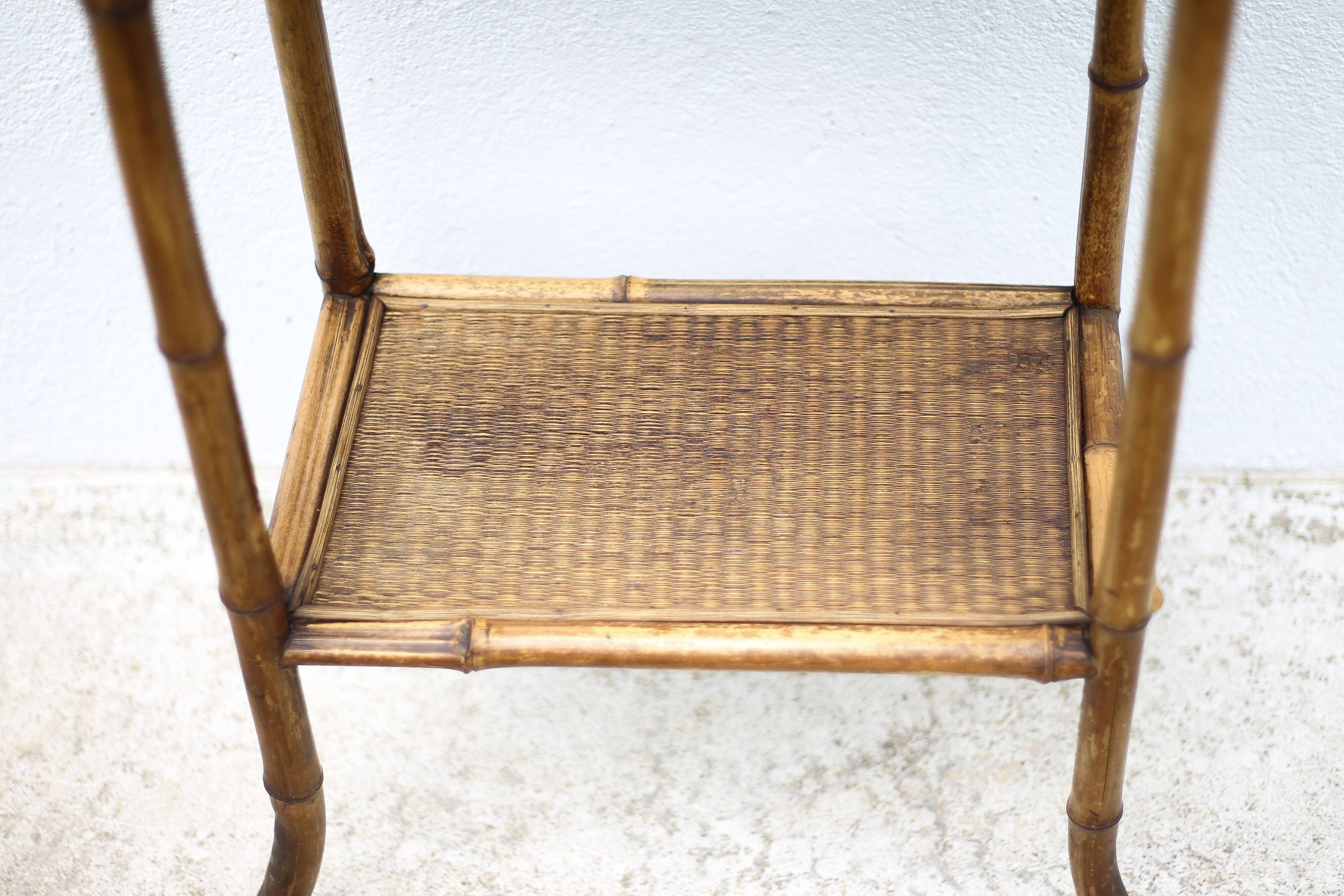 Bamboo and woven wicker table, vintage bamboo console, side table