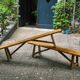 Pair of brutalist benches in solid blond elm by Aranjou, France, 1970s
