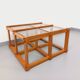 Vintage square coffee table in pine and smoked glass from the 70s and 80s.