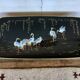 Table basse forme libre peinture sous verre heron jardin 1950 ancien