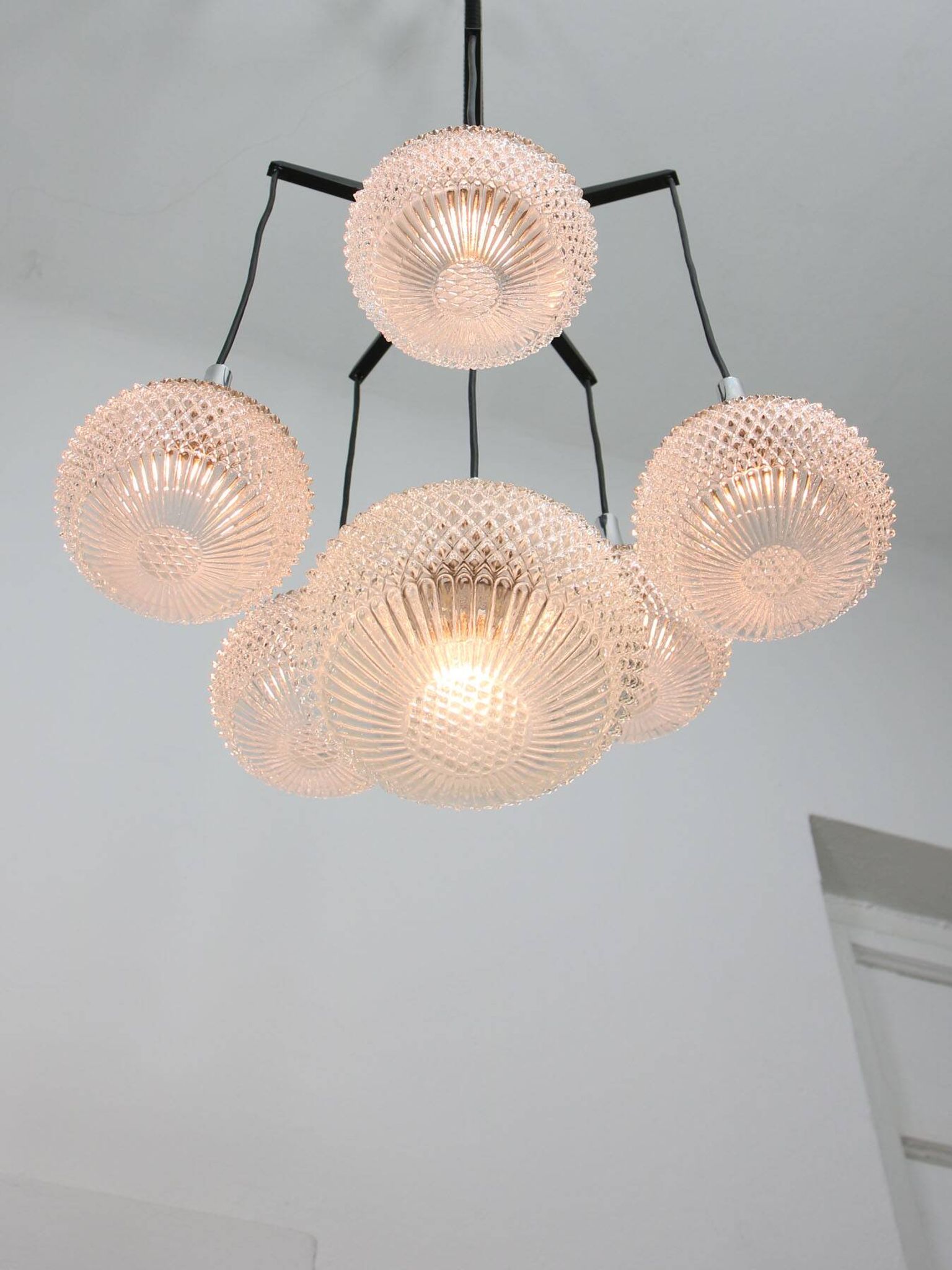 Vintage Italian Crystal and Chrome Chandelier, 70s