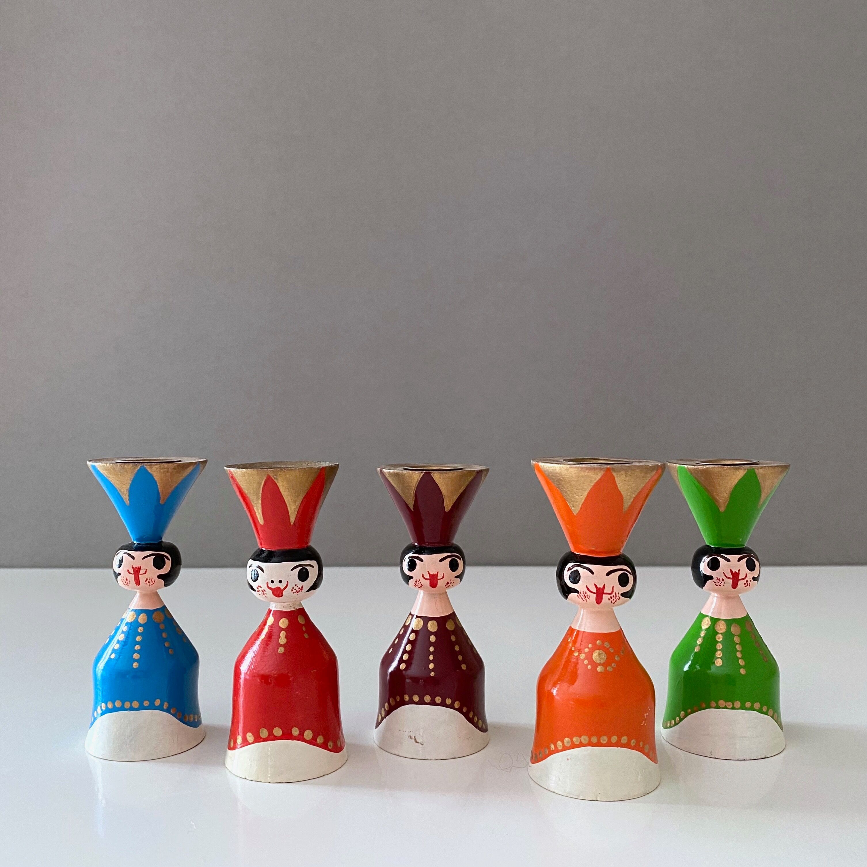 5 Vintage candle holders angels, Christmas decoration, Erzgebirge