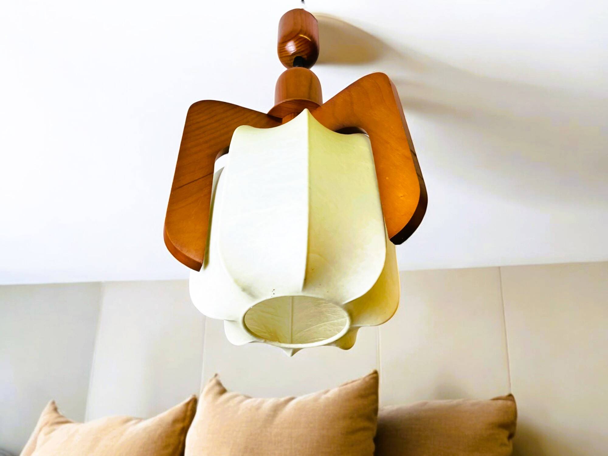 Portuguese mid century modern wooden hanging light