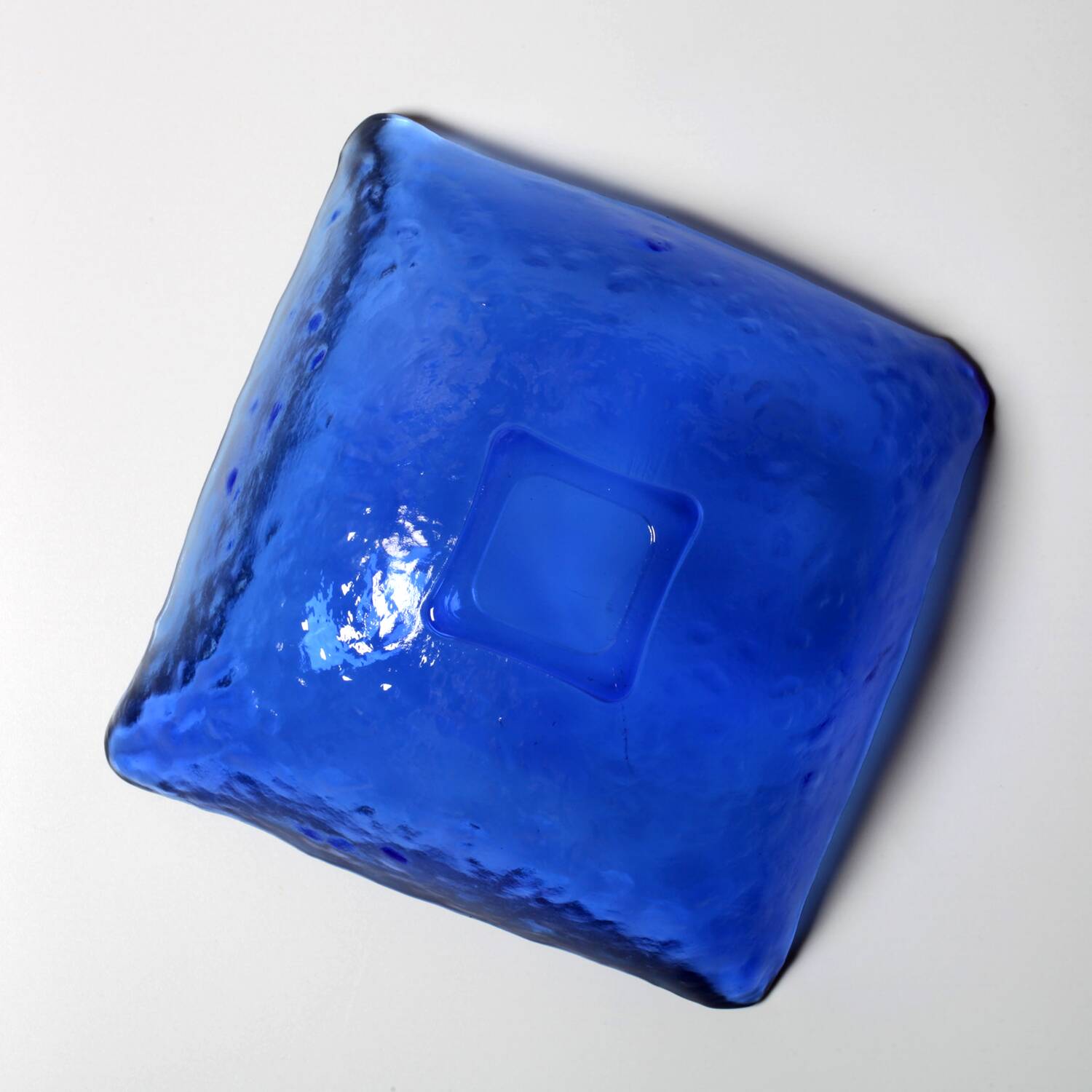 Vintage Square Cobalt Blue Glass Bowl, Italian Glass Tray / Italy / 1970s
