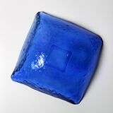 Vintage Square Cobalt Blue Glass Bowl, Italian Glass Tray / Italy / 1970s