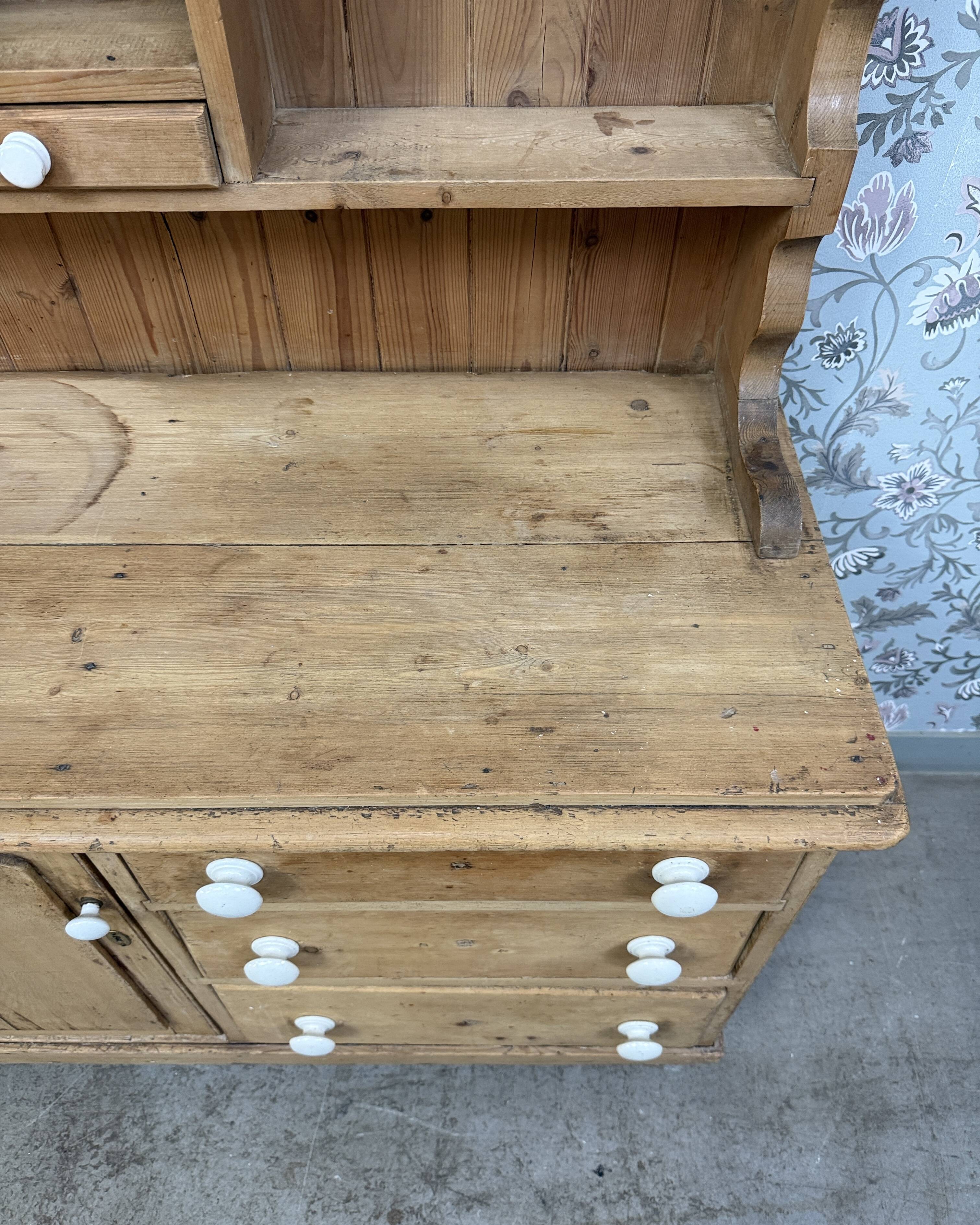 Antique English two-body buffet in solid pine (renovated)