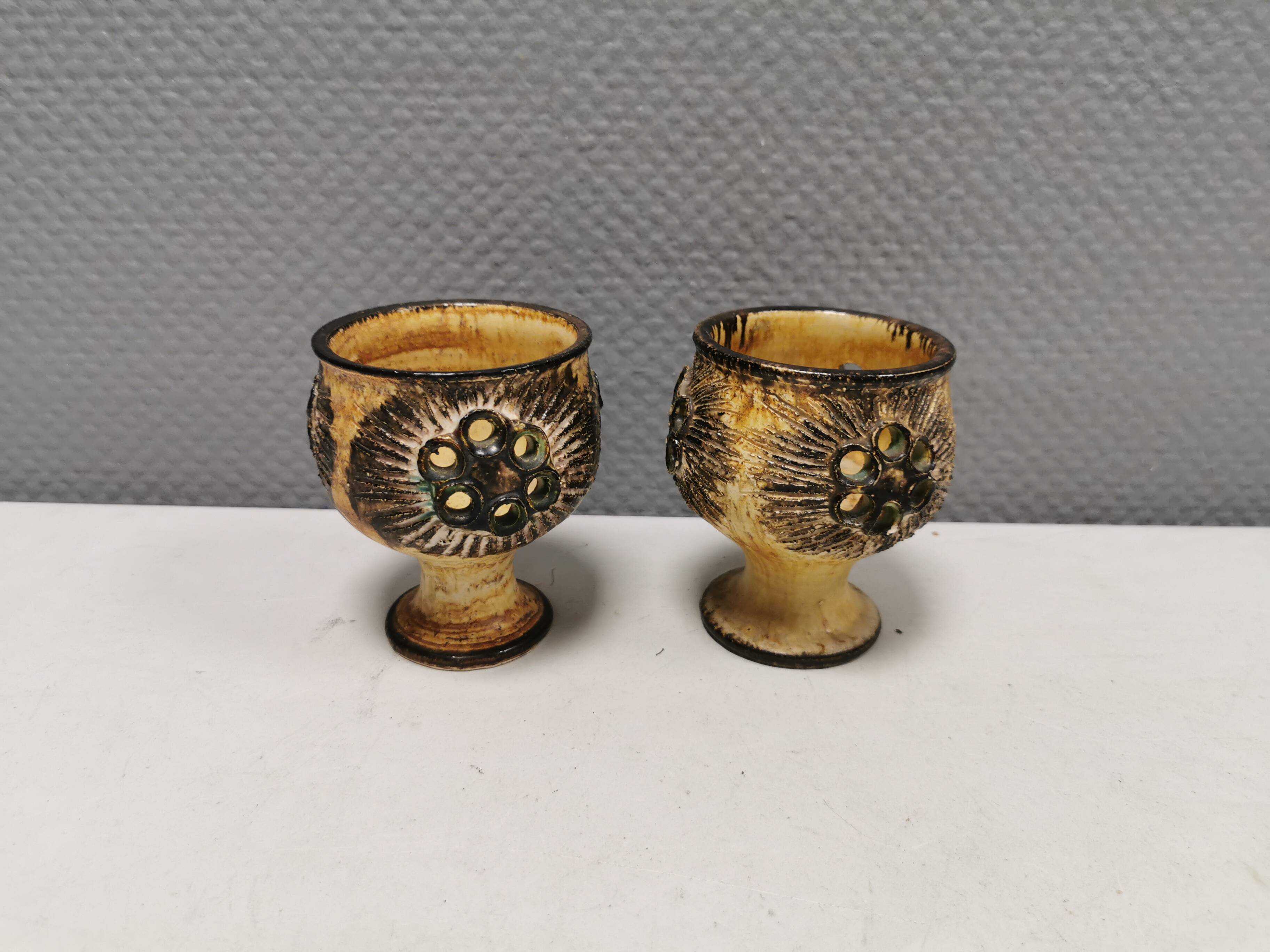 Two beautiful ceramic candle holders by Jette Hellerøe Denmark 1970-80s.