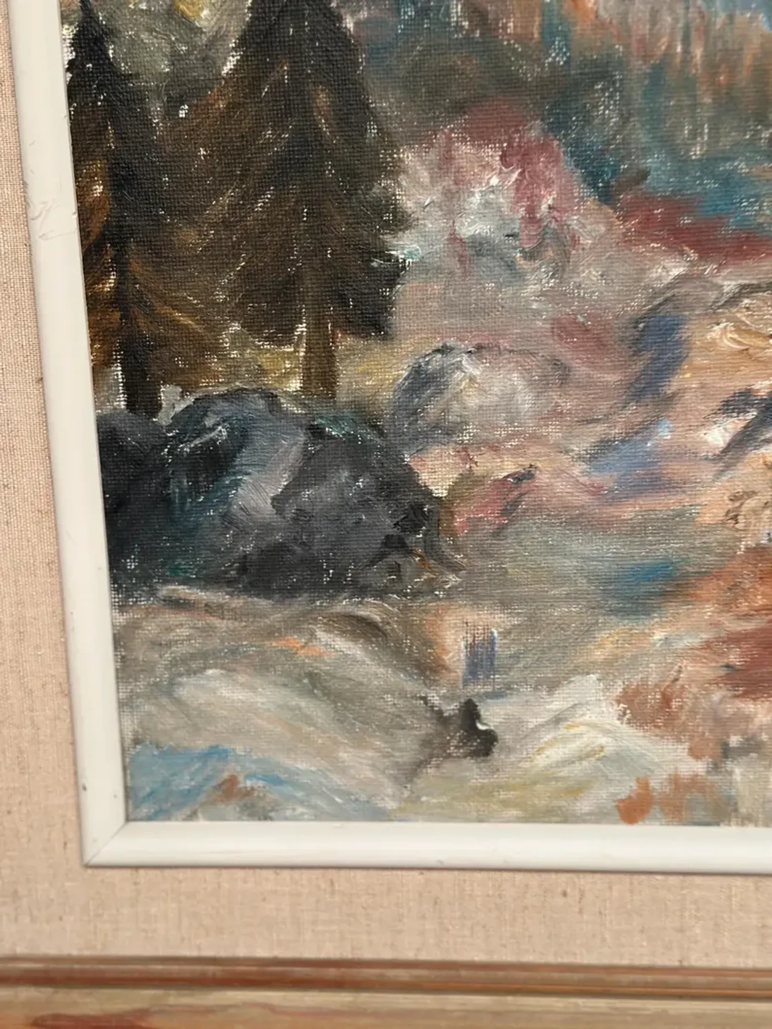 Original Swedish Oil on Canvas – “Landscape with River and Forest” by Kaj – Signed – Vintage & Framed – 60 × 52 cm (23.6" × 20.5")