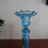 Candleholder Door blue molded glass signed