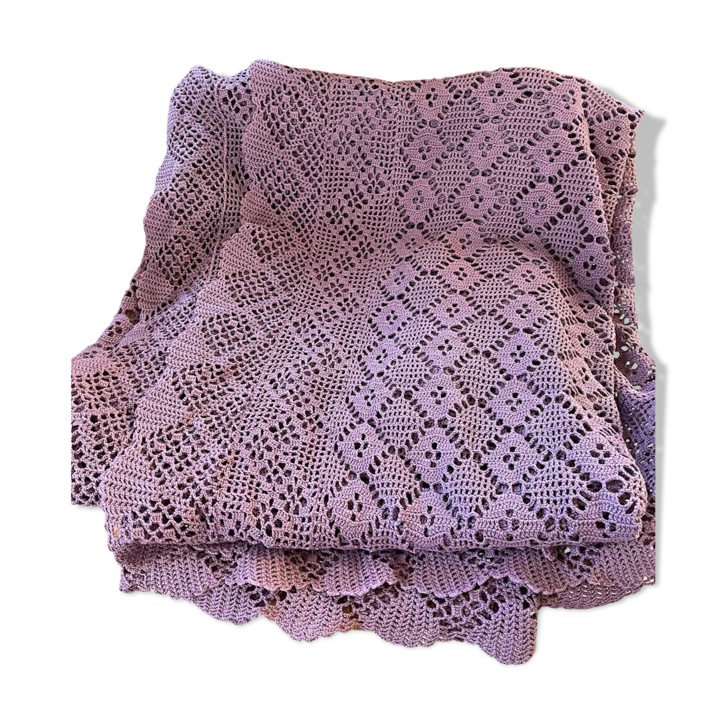 Vintage mauve lilac crocheted bedspread