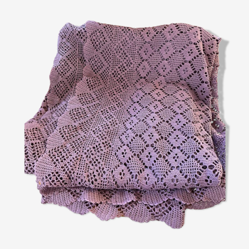 Dessus de lit en crochet vintage mauve lilas